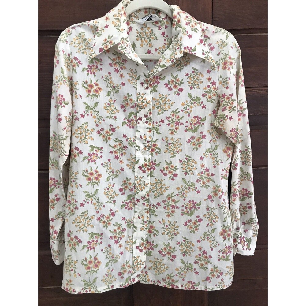 Wrangler Women’s Floral Pearl Snap Collared V-Neck Western Shirt Size M Blouse